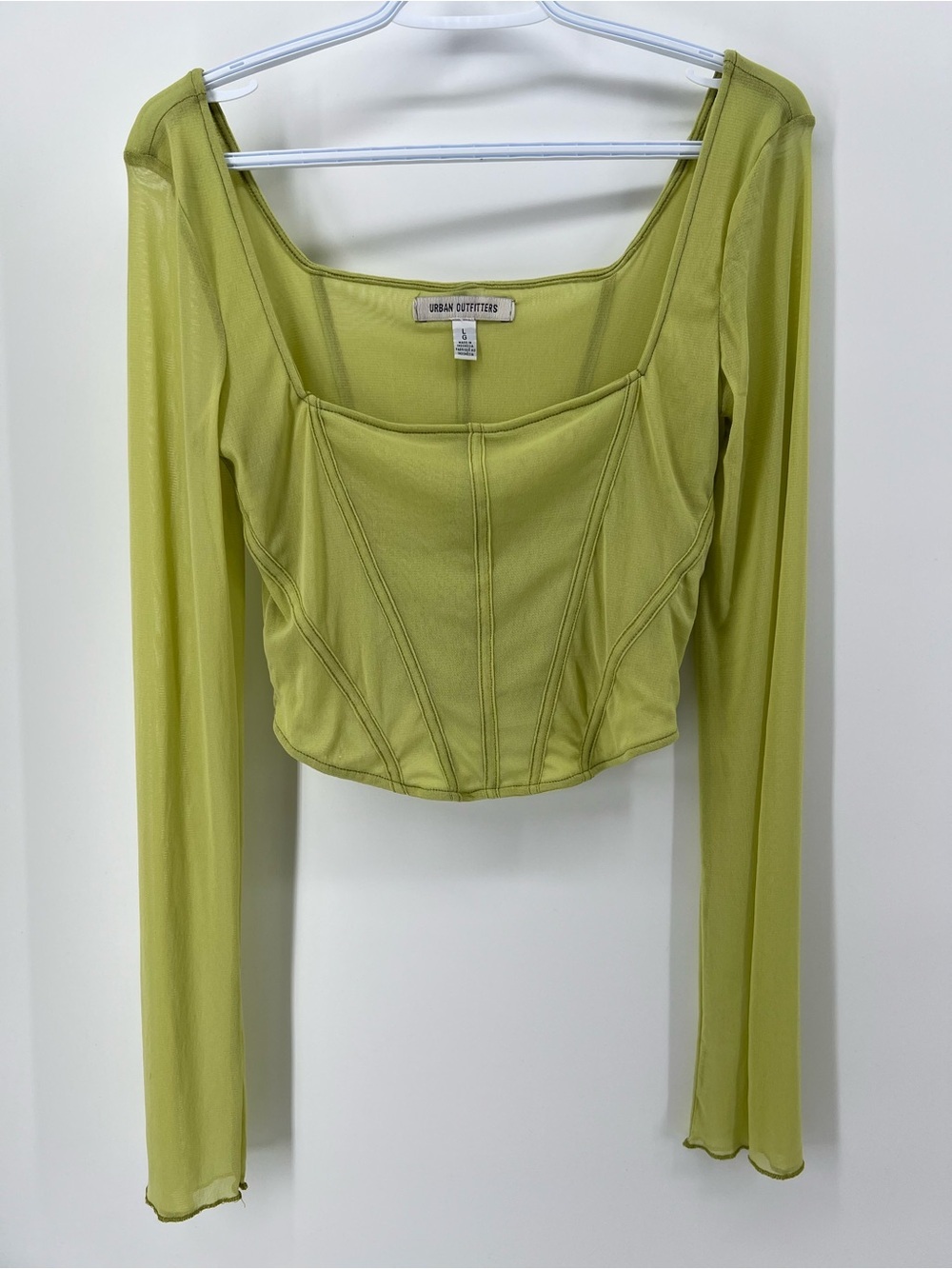 Urban Outfitters Sheer Lime Green Long-Sleeve Crop Corset Top Women’s Size Large